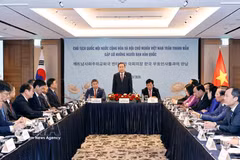 El presidente de la Asamblea Nacional de Vietnam, Tran Thanh Man, pronuncia un discurso en el encuentro (Foto: VNA)