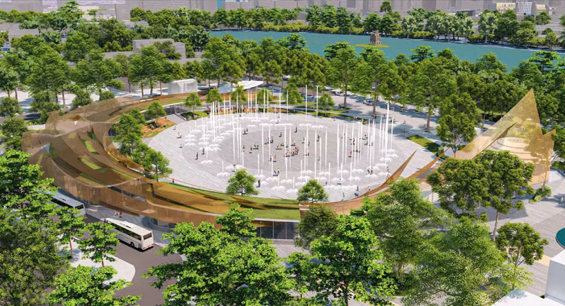 Ilustración en perspectiva de la plaza-parque al este del lago Hoan Kiem con una superficie total de 2,14 hectáreas. (Fuente: baotintuc.vn)