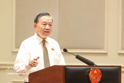 El secretario general del Comité Central del Partido Comunista de Vietnam y presidente del país, To Lam, habla en el evento. (Fuente: VNA)