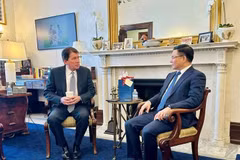 El ministro interino de Industria y Comercio, Le Manh Hung (derecha), y el senador estadounidense Bill Hagerty, del Partido Republicano, en representación del estado de Tennessee. (Foto: VNA)