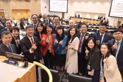 Delegación vietnamita en la votación al juez del Tribunal Internacional del Derecho del Mar (ITLOS) para el periodo 2026-2035. (Foto: VNA)