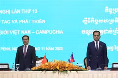 El viceprimer ministro vietnamita Bui Thanh Son (izquierda) y el vicepremier y ministro del Interior de Camboya, Sar Sokha. (Foto: VNA)