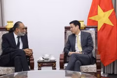 El vicecanciller vietnamita Dang Hoang Giang y Amandeep Singh Gill, subsecretario general de las Naciones Unidas (ONU) y enviado especial para la Tecnología (Foto: VNA)