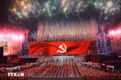 Un espectacular y gran espectáculo pirotécnico artístico, como una sinfonía grandiosa, celebra el exitoso XIV Congreso Nacional del Partido Comunista de Vietnam. (Foto: VNA)