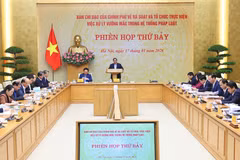El primer ministro de Vietnam, Pham Minh Chinh, preside la séptima reunión del Comité Directivo del Gobierno encargado de revisar y resolver los obstáculos existentes en el sistema jurídico. (Foto: VNA)