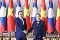 El presidente de la Asamblea Nacional de Vietnam (ANV), Tran Thanh Man, y su homólogo laosiano, Saysomphone Phomvihane. (Foto: VNA)