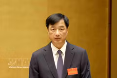 El miembro del Buró Político, secretario del Comité Central del PCV y jefe de su Comisión de Organización, Nguyen Duy Ngoc, en la conferencia. (Foto: VNA)