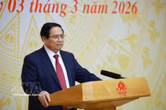 El primer ministro Pham Minh Chinh habla en el evento. (Fuente: VNA)