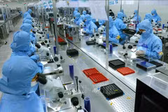 Línea de producción de módulos de cámara y componentes electrónicos para exportación en la fábrica de MCNEX VINA Co., Ltd., con una inversión 100% sudcoreana, en el Parque Industrial Phuc Son, provincia de Ninh Binh. (Foto: VNA)