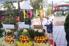 Le Minh Tri, jefe de la Comisión de Asuntos Internos del Comité Central del Partido Comunista de Vietnam, y delegados ofrecen inciensos ante el monumento en el Cementerio de los Mártires de la ciudad de Can Tho. (Foto: VNA)