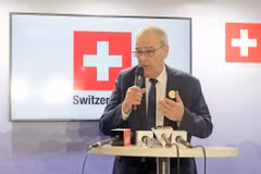 El presidente de Suiza, Guy Parmelin, en una rueda de prensa. (Fuente: ANI/VNA)