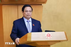 El primer ministro de Vietnam, Pham Minh Chinh, habla en el evento. (Fuente: VNA)