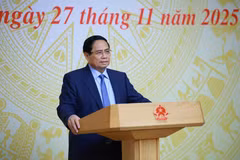 El primer ministro vietnamita, Pham Minh Chinh, habla en el evento. (Fuente: VNA)