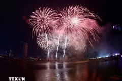 Un espectáculo de fuegos artificiales a orillas del río Han (Da Nang) en el marco del DIFF 2025. (Fuente: VNA)
