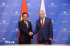 El vicepresidente de la Asamblea Nacional de Vietnam Le Minh Hoan y el primer vicepresidente de la Duma Estatal rusa, Iván Melnikov. (Fuente: VNA)