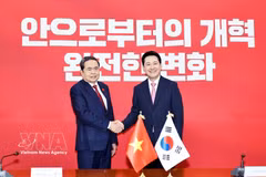 El presidente de la Asamblea Nacional de Vietnam, Tran Thanh Man, y el presidente del Partido del Poder Popular de Corea del Sur, Jang Dong Hyeok. (Fuente: VNA)