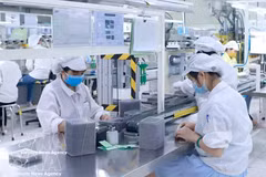 Fabricación de componentes electrónicos en la empresa Star Engineers Vietnam, Parque Industrial Binh Xuyen I (Phu Tho). (Foto: VNA)