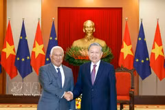 El secretario general del Partido Comunista de Vietnam, To Lam, recibe al presidente del Consejo Europeo, António Costa, en enero de 2026. (Fuente:VNA)