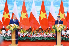 El primer ministro vietnamita, Le Minh Hung, (izquierda) y su homólogo polaco, Donald Tusk. (Fuente: VNA) 