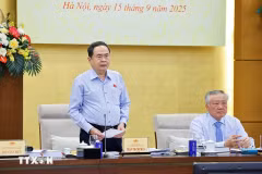 El presidente de la Asamblea Nacional (Parlamento) de Vietnam, Tran Thanh Man, habla en el evento. (Fuente: VNA)