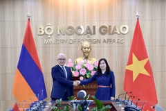 La viceministra de Relaciones Exteriores de Vietnam, Le Thi Thu Hang, y su homólogo armenio, Mnatsakan Safaryan. (Fuente: VNA)