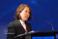 La embajadora de Vietnam en Argentina, Ngo Minh Nguyet, habla en el evento. (Fuente: VNA)