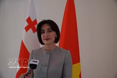 La viceprimera ministra y canciller de Georgia, Maka Botchorishvili, en la entrevista. (Fuente: VNA)