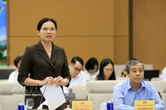 Ha Thi Nga, vicepresidenta y secretaria general del Frente de la Patria de Vietnam, habla en el evento. (Fuente: VNA)