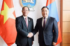 El vicepresidente de la Asamblea Nacional de Vietnam, Tran Quang Phuong, y su homólogo de Mongolia Bukhchuluun Purevdorj. (Fuente: VNA)