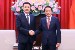 El ministro de Seguridad Pública de Vietnam, Luong Tam Quang, y su homólogo chino, Wang Xiaohong. (Fuente: VNA)