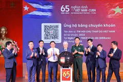 El presidente del Comité Central del Frente de la Patria de Vietnam, Do Van Chien, y delegados en el evento. (Fuente: VNA)