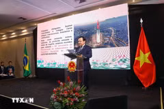 El embajador de Vietnam en Brasil, Bui Van Nghi, habla en el evento. (Fuente: Embajada vietnamita en Brasil/VNA)
