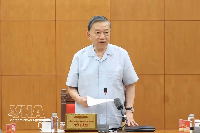 El secretario general del Partido Comunista de Vietnam (PCV) y presidente de la República, To Lam, habla en el evento. (Fuente: VNA)