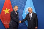 el secretario general del Comité Central del Partido Comunista y presidente de Vietnam, To Lam, se reúne con el secretario general de esta mayor organización mundial, António Guterres. Foto: VNA