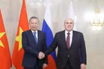 El secretario general del Comité Central del Partido Comunista de Vietnam, To Lam, y el primer ministro ruso, Mikhail Mishustin. Foto: VNA