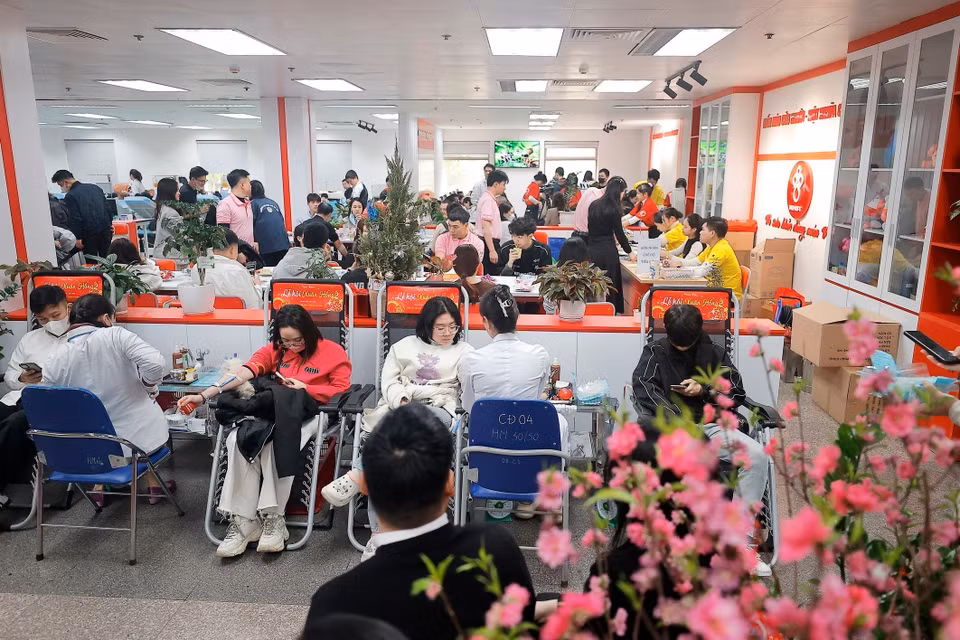 Voluntarios donan sangre en el Instituto Nacional de Hematología y Transfusión de Sangre. (Foto: VNA)