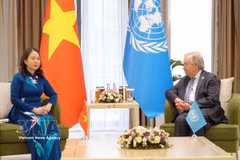 La vicepresidenta de Vietnam, Vo Thi Anh Xuan, y el secretario general de las Naciones Unidas (ONU), Antonio Guterres. (Fuente: VNA)
