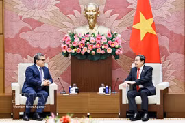 El presidente de la Asamblea Nacional de Vietnam, Tran Thanh Man, recibe al embajador palestino Saadi Salama. (Foto: VNA)