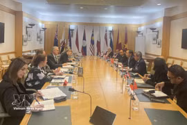 La sesión de trabajo entre el embajador de Vietnam en Australia y presidente del Comité de la ASEAN en Canberra (ACC), Pham Hung Tam, y el ministro de Asuntos Internos de Australia, Tony Burke. (Foto: VNA)