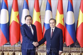 El presidente de la Asamblea Nacional de Vietnam (ANV), Tran Thanh Man, y su homólogo laosiano, Saysomphone Phomvihane. (Foto: VNA)
