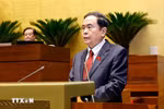 El presidente de la Asamblea Nacional, Tran Thanh Man, habla en el décimo período de sesiones de la XV Asamblea Nacional (Foto: VNA)