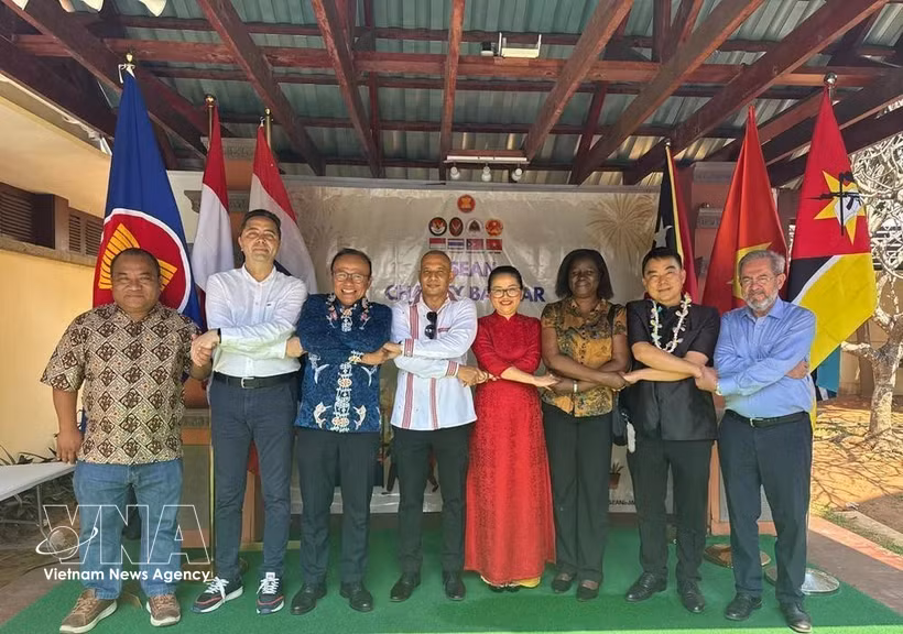 Los embajadores y representantes diplomáticos de la ASEAN en Maputo, demostran solidaridad en la Feria. (Foto: VNA)