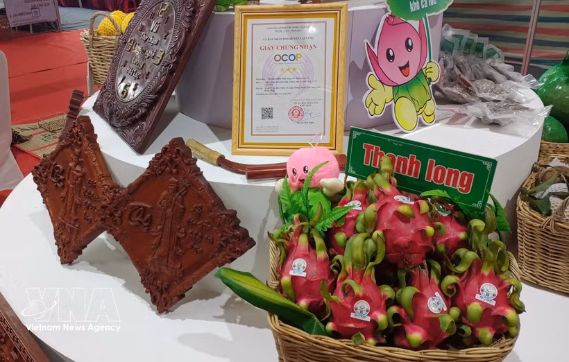 La pitahaya de pulpa roja y los productos artesanales de la cooperativa Hung Thinh Phat, en la comuna de Tan Thuan Binh, provincia de Dong Thap. (Foto: VNA)