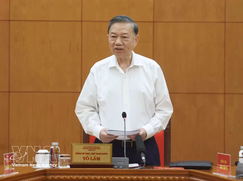El secretario general del Partido Comunista de Vietnam y presidente de la República, To Lam, interviene en la cita. (Foto: VNA)