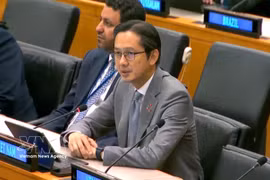 El embajador Do Hung Viet, jefe de la Misión Permanente de Vietnam ante las Naciones Unidas, habla en el debate. Foto: VNA