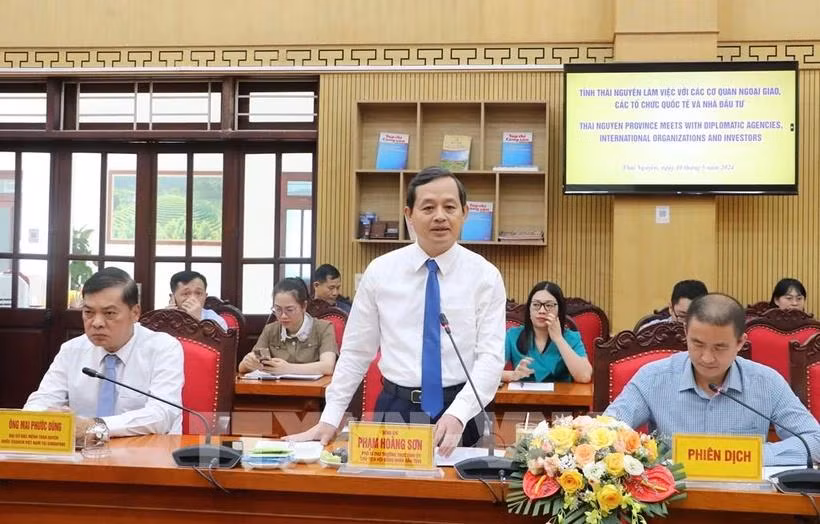 Pham Hoang Son, vicesecretario permanente del Comité Provincial del Partido y presidente del Consejo Popular de Thai Nguyen, interviene en la reunión (Foto: VNA)