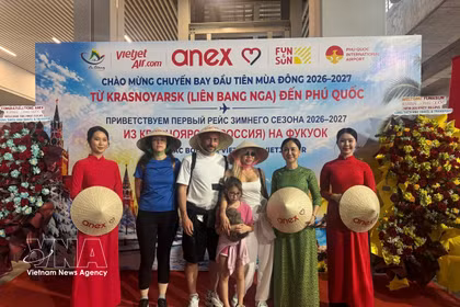 Ceremonia de bienvenida de turistas rusos a Phu Quoc (Foto: VNA)
