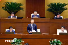 El viceprimer ministro de Vietnam Le Thanh Long rinde cuentas ante la Asamblea Nacional. (Foto: VNA)