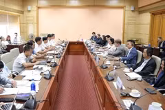 Dirigentes del Ministerio de Salud sostienen una reunión con una delegación de empresas estadounidenses. (Foto: Vietnam+)
