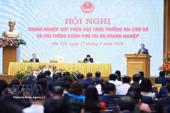 El primer ministro de Vietnam, Pham Minh Chinh, habla en la conferencia. (Foto: VNA)